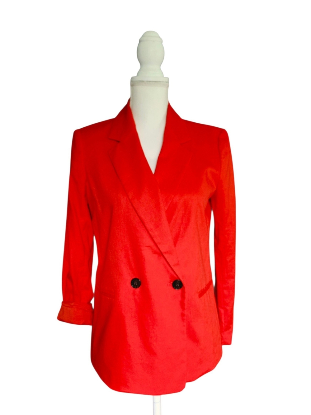 Linen Blend Double-Breasted Blazer Women's Jacket